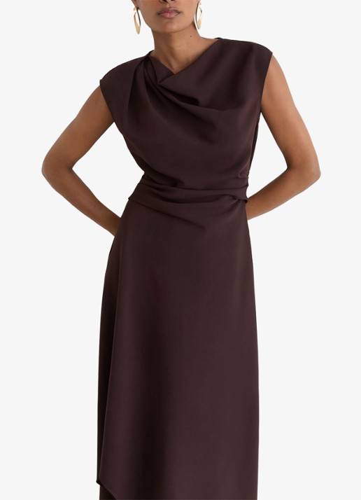 Reiss Camilla midi jurk met asymmetrische zoom - detail 3 bruin