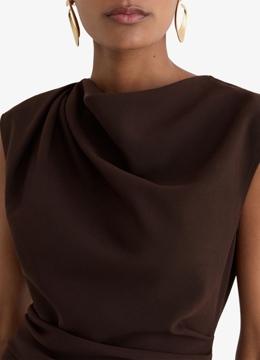 Reiss Camilla midi jurk met asymmetrische zoom - detail 4 bruin