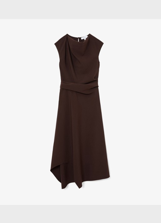 Reiss Camilla midi jurk met asymmetrische zoom - voorkant 6 bruin