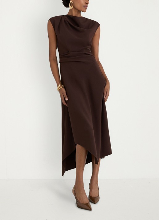 Reiss Camilla midi jurk met asymmetrische zoom - voorkant 7 bruin