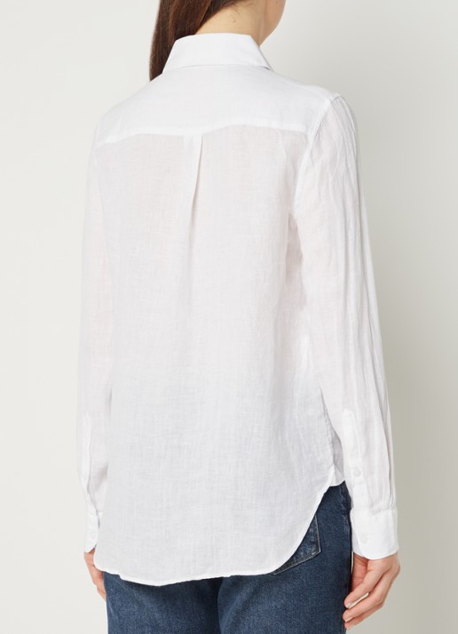 Reiss Campbell blouse van linnen met borstzak en gemêleerd dessin - achterkant wit