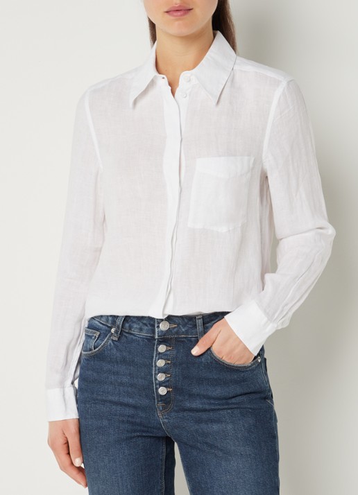 Reiss Campbell blouse van linnen met borstzak en gemêleerd dessin