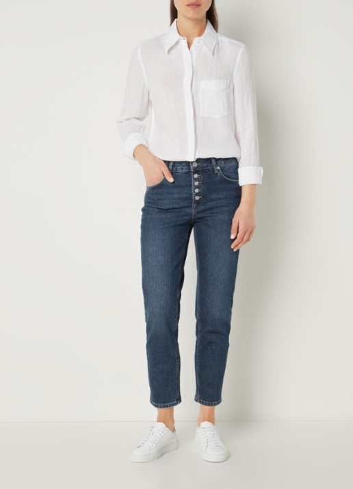 Reiss Campbell blouse van linnen met borstzak en gemêleerd dessin - voorkant 4 wit