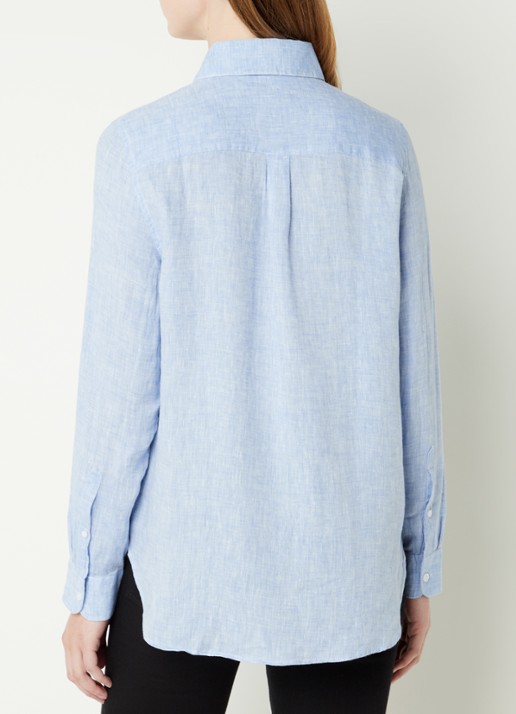 Reiss Campbell blouse van linnen met borstzak en gemêleerd dessin - achterkant lichtblauw