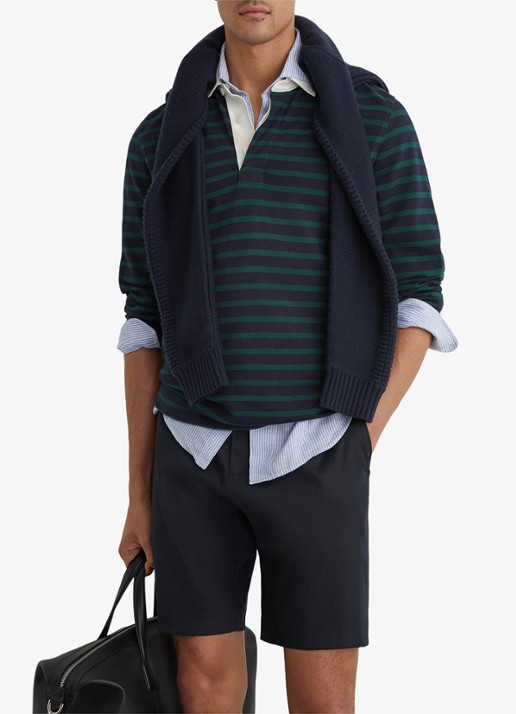 Reiss Cantwell straight fit korte chino in katoenblend - voorkant 6 navy / blauw