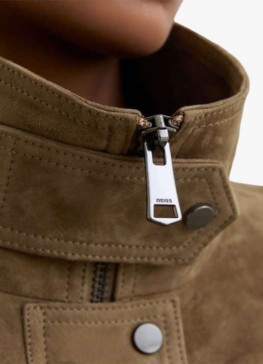 Reiss Cara bomberjack van suède - detail 4 khaki