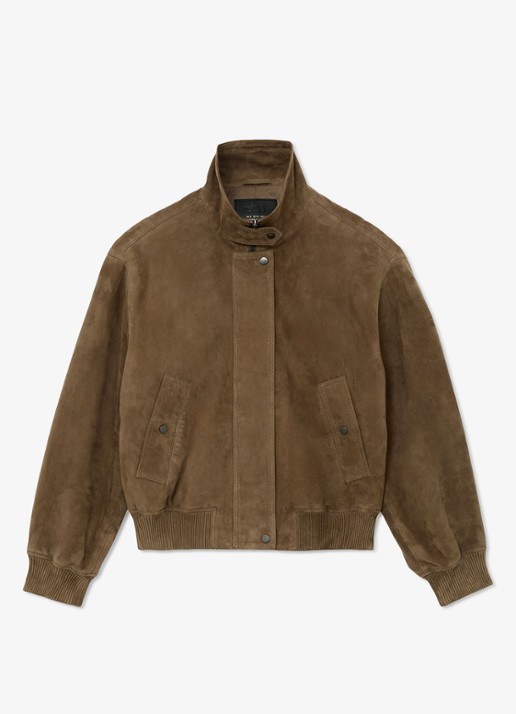 Reiss Cara bomberjack van suède - voorkant khaki