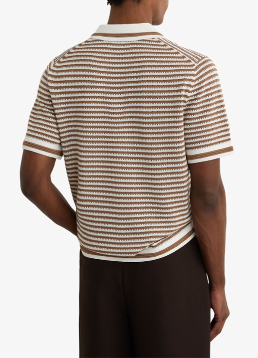 Reiss Carlford regular fit polo in linnenblend met streepprint - achterkant camel