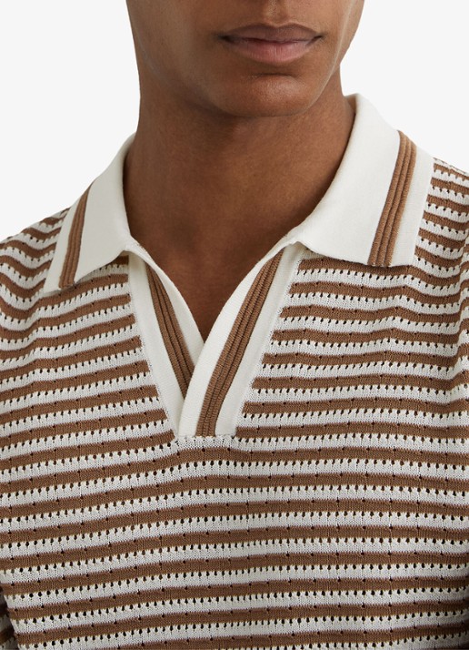 Reiss Carlford regular fit polo in linnenblend met streepprint - detail 3 camel