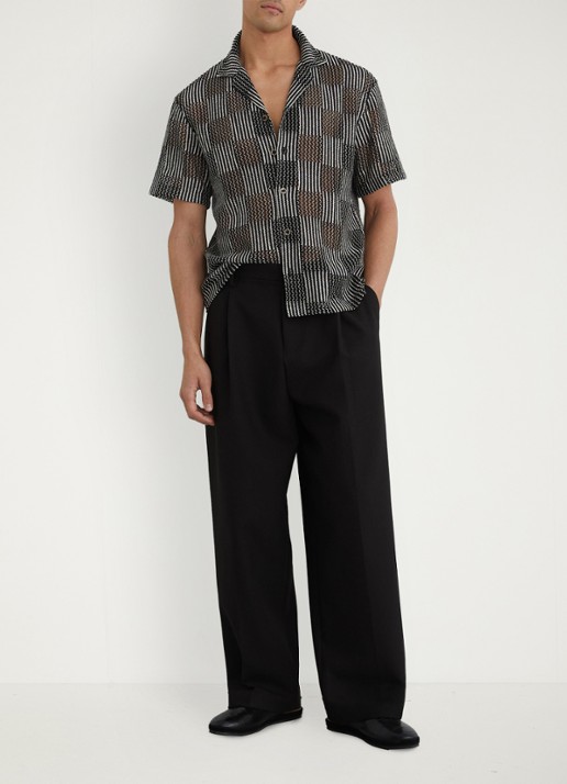 Reiss CARLOS Checkerboard Crochet Cuban Collar Shirt - voorkant 9 black / zwart