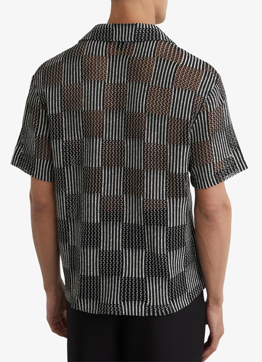Reiss CARLOS Checkerboard Crochet Cuban Collar Shirt - achterkant 2 black / zwart