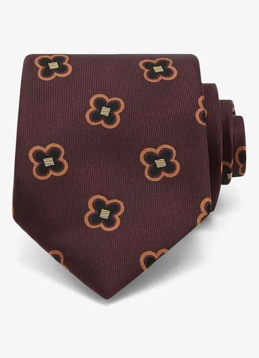 Reiss Carmelo stropdas in zijdeblend met print - voorkant 6 bordeauxrood
