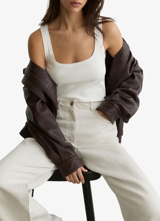 Reiss Carmen high waist wide fit broek in linnenblend - detail 2 creme
