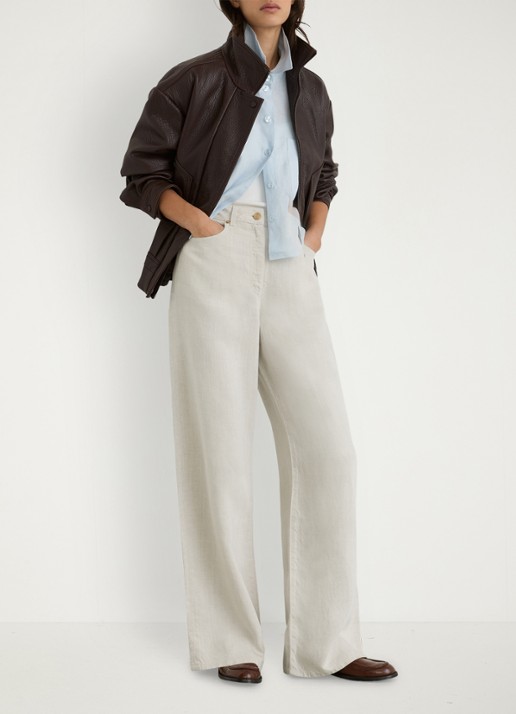 Reiss Carmen high waist wide fit broek in linnenblend - voorkant 5 creme