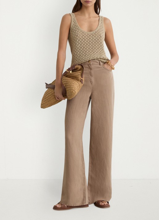 Reiss Carmen high waist wide fit broek in linnenblend - voorkant 7 beige