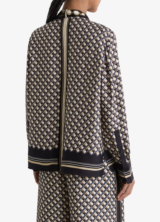 Reiss Carmine blouse met sjaalkraag met print - achterkant donkerblauw