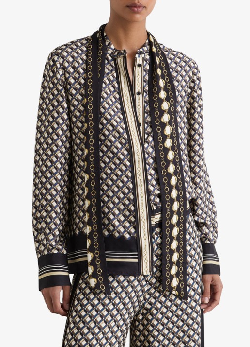 Reiss Carmine blouse met sjaalkraag met print - detail 4 donkerblauw
