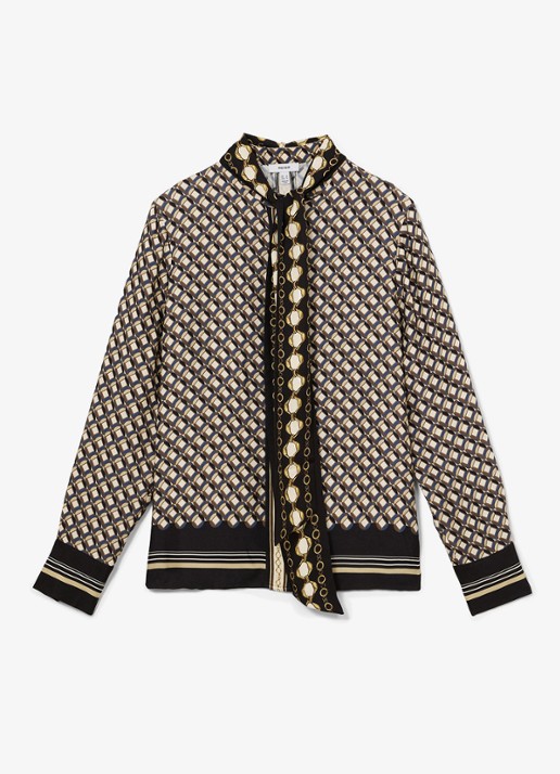 Reiss Carmine blouse met sjaalkraag met print - voorkant 2 donkerblauw