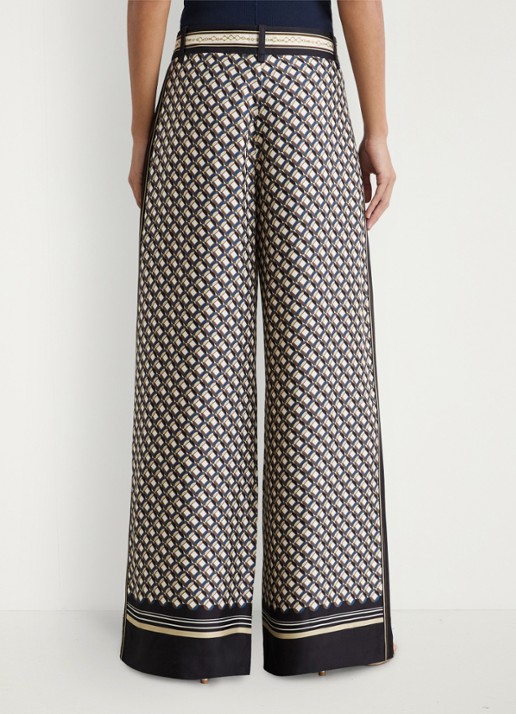 Reiss Carmine high waist wide fit pantalon met print - achterkant 3 donkerblauw