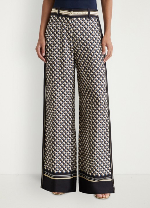 Reiss Carmine high waist wide fit pantalon met print - detail 6 donkerblauw