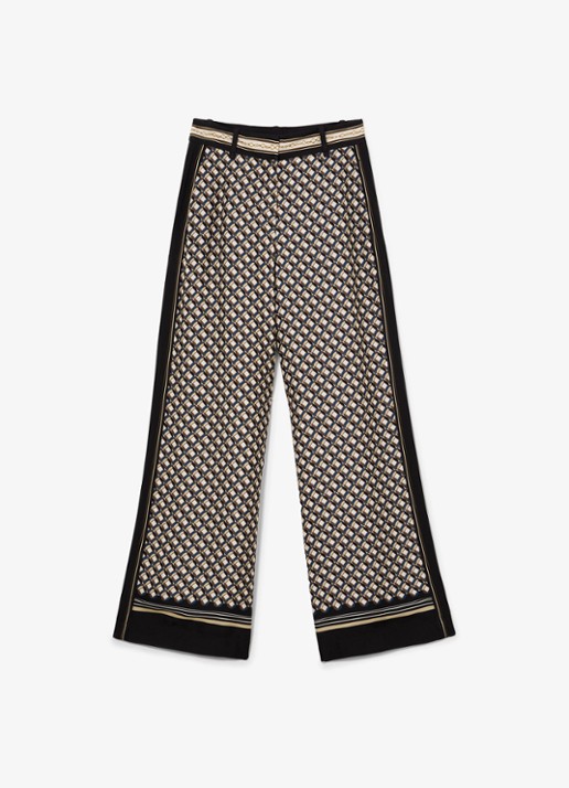 Reiss Carmine high waist wide fit pantalon met print - voorkant donkerblauw