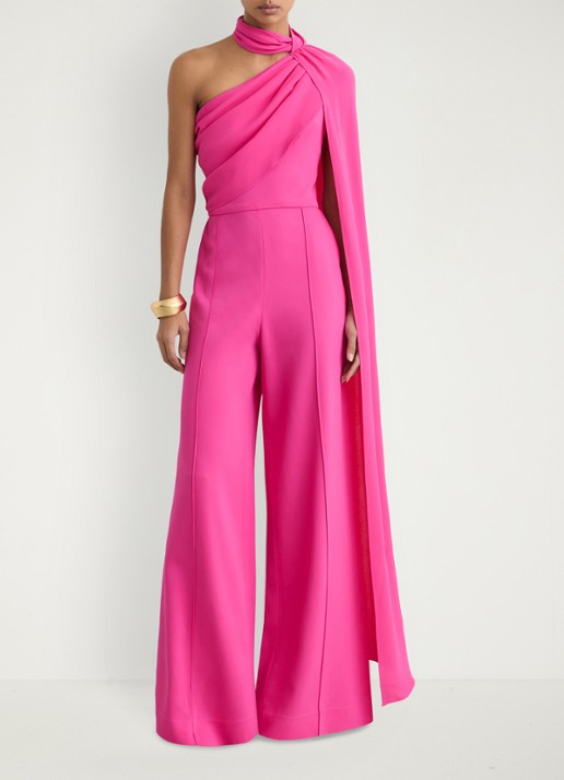 Reiss Carrie one shoulder wide fit jumpsuit met cape