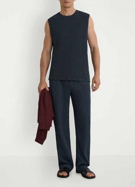 Reiss Carver regular fit pantalon met structuur - voorkant 6 airforce blue / blauw