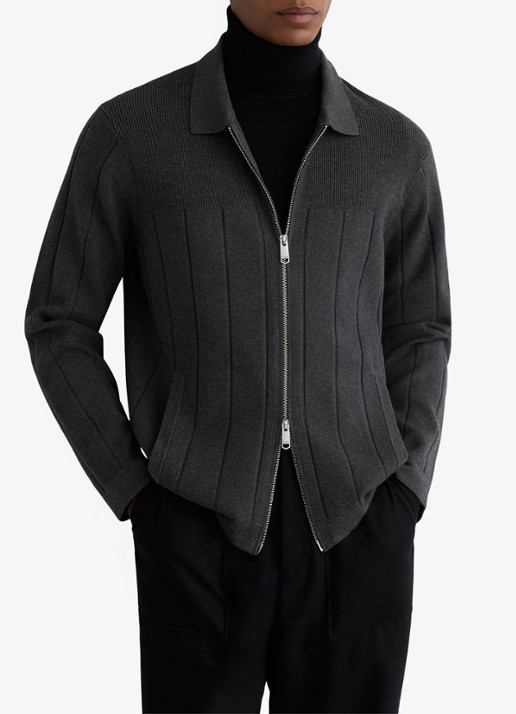 Reiss Cassius fijngebreid vest met rits - detail donkergrijs