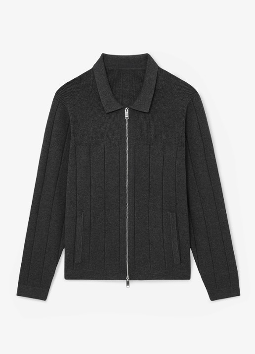 Reiss Cassius fijngebreid vest met rits - voorkant 4 donkergrijs