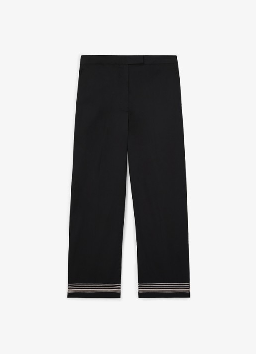 Reiss Cat high waist wide fit pantalon van katoen - voorkant zwart
