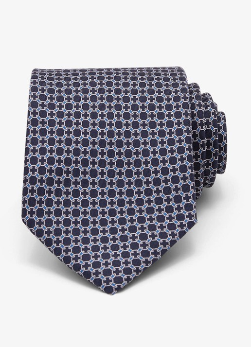 Reiss Catena stropdas van zijde met print - voorkant 6 donkerblauw