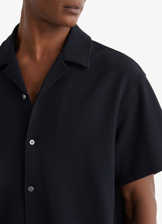 Reiss CEDRIC Textured Cuban-Collar Shirt - detail 6 donkerblauw