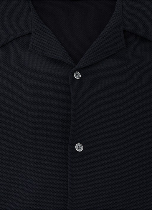 Reiss CEDRIC Textured Cuban-Collar Shirt - detail 7 donkerblauw