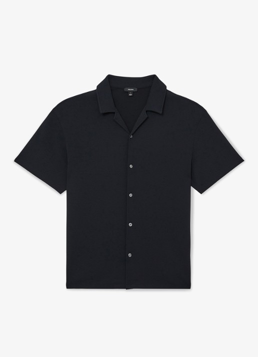 Reiss CEDRIC Textured Cuban-Collar Shirt - voorkant 2 donkerblauw