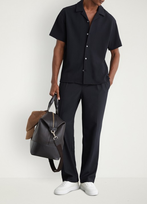 Reiss CEDRIC Textured Cuban-Collar Shirt - voorkant 3 donkerblauw