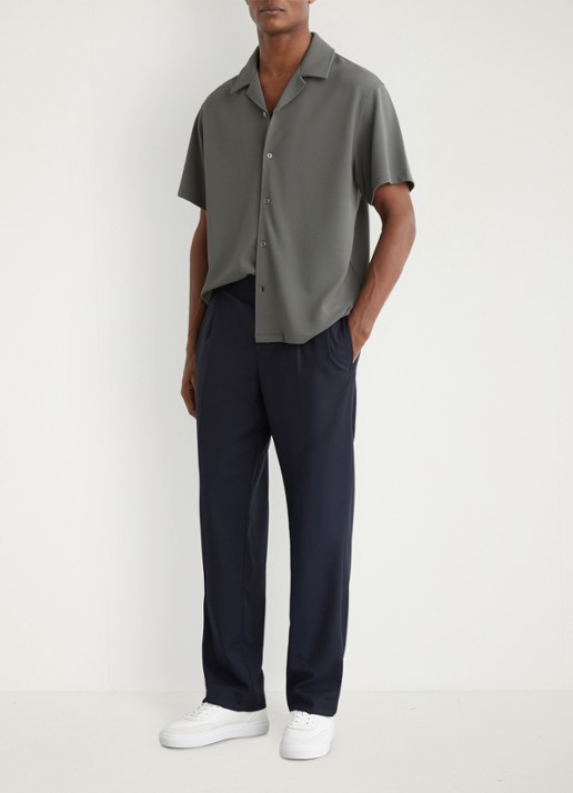 Reiss CEDRIC Textured Cuban-Collar Shirt - voorkant 2 groen