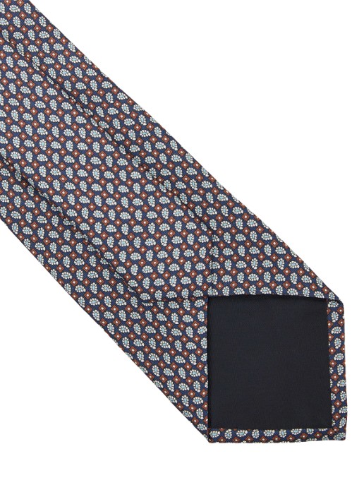 Reiss Cenzo stropdas van zijde met grafische dessin - achterkant 5 navy / blauw
