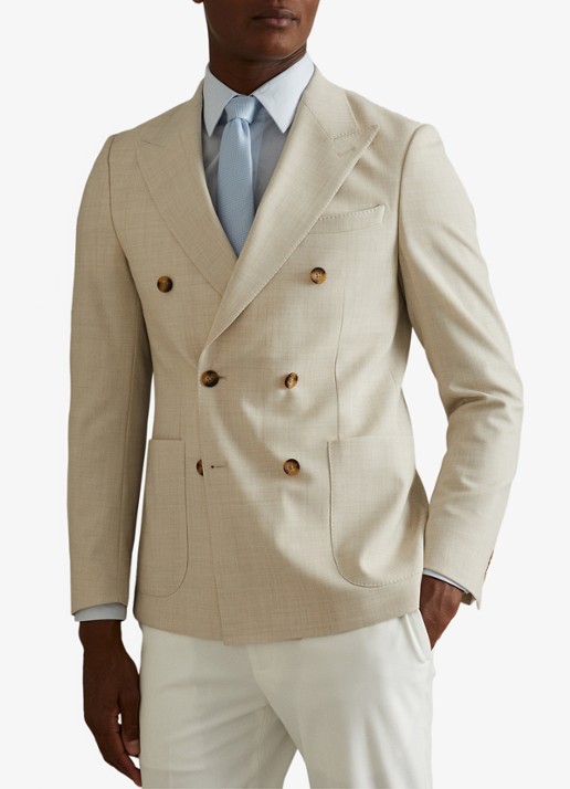 Reiss Ceremony stropdas in zijdeblend met microdessin - voorkant 5 lichtblauw
