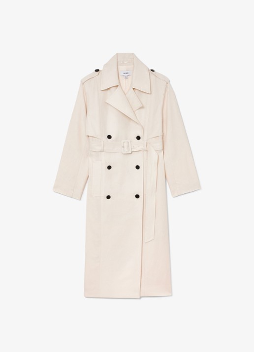 Reiss Charli Double-breasted trenchcoat in linnenblend