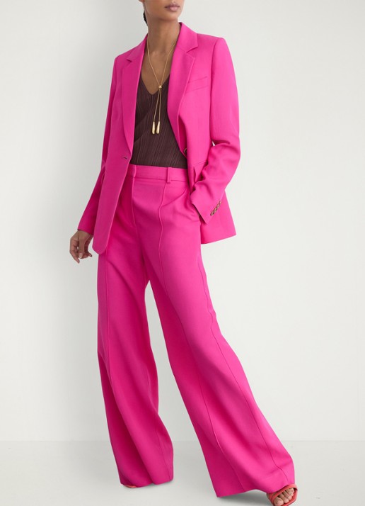 Reiss Charli high waist wide fit pantalon in linnenblend - detail 2 oudroze