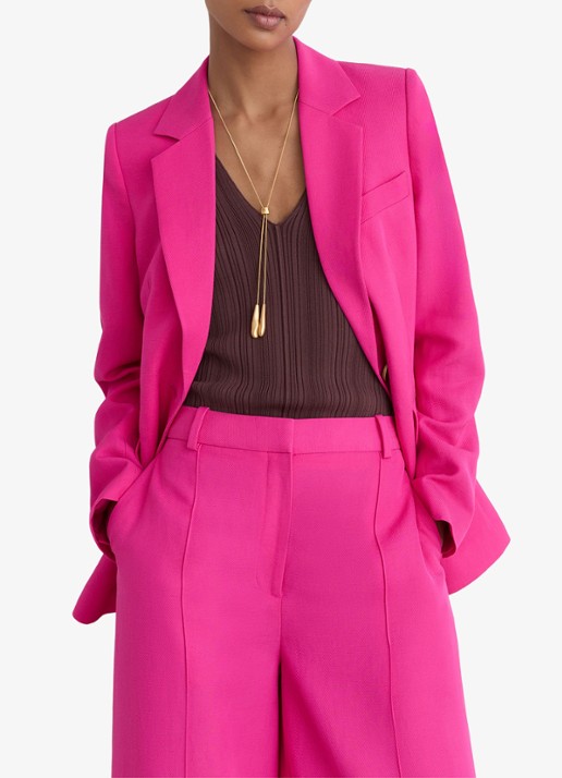 Reiss Charli high waist wide fit pantalon in linnenblend - detail 3 oudroze