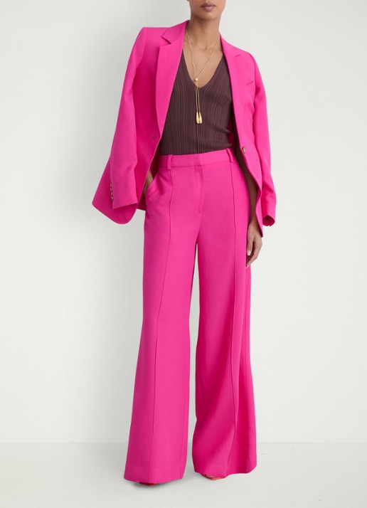 Reiss Charli high waist wide fit pantalon in linnenblend - voorkant 7 oudroze
