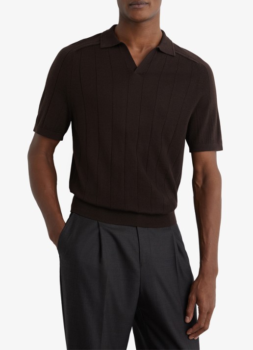 Reiss Chelmsford ribgebreide polo van wol