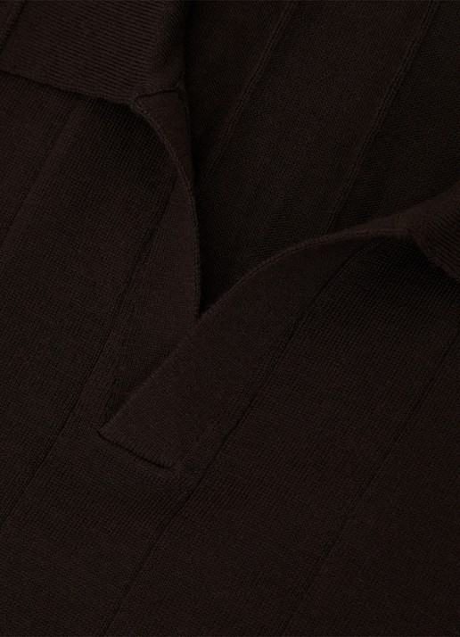Reiss Chelmsford ribgebreide polo van wol  - detail 3 chocoladebruin