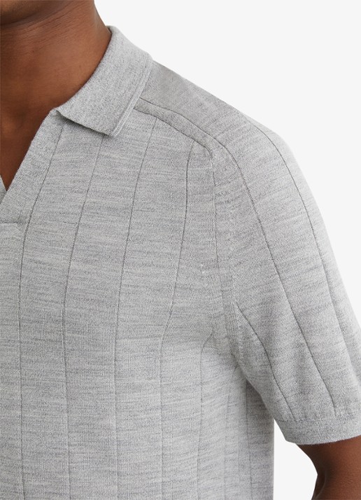 Reiss Chelmsford ribgebreide polo van wol  - detail 2 lichtgrijs