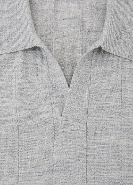 Reiss Chelmsford ribgebreide polo van wol  - detail 3 lichtgrijs
