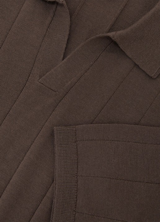 Reiss Chelmsford slim fit polo van merinowol - detail 3 ridge brown / bruin