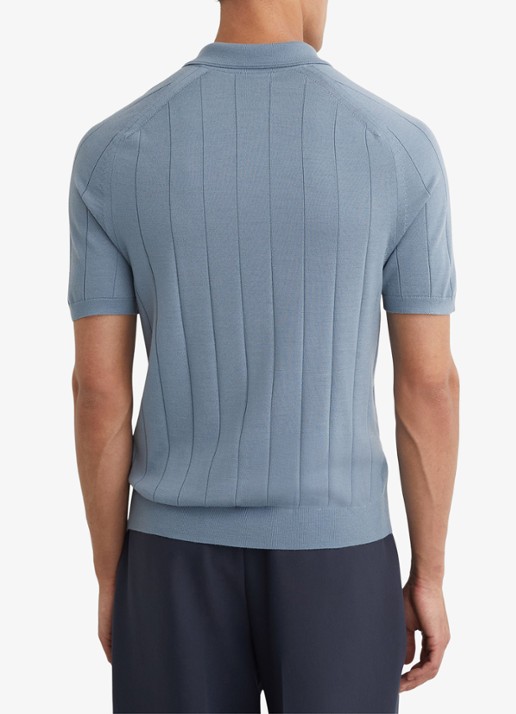 Reiss Chelmsford slim fit polo van merinowol - achterkant armour blue / blauw