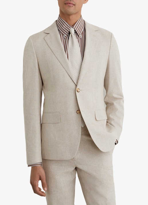 Reiss Cheltenham regular fit colbert in linnenblend - detail 3 bruin