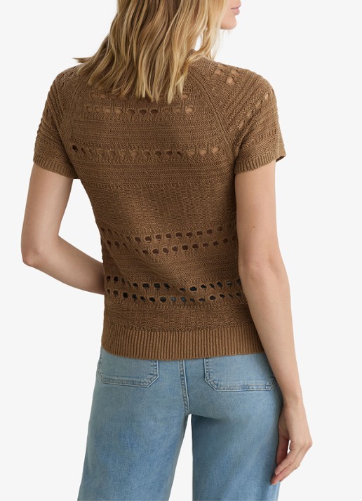 Reiss Chloe fijngebreide top van linnen met opengewerkt dessin - achterkant beige